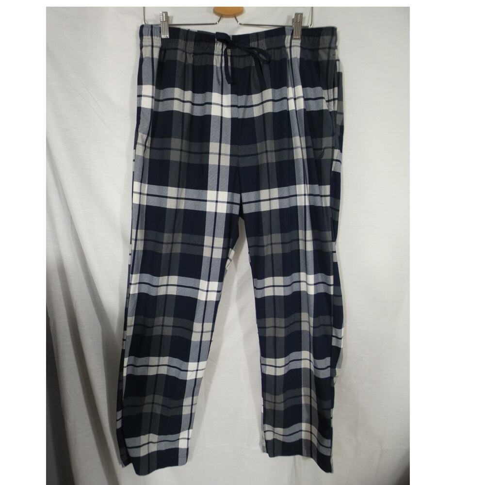 Nautica Large Sleepwear Lounge Pants Blue Plaid Drawstring Elastic Waist Pockets